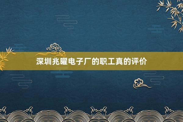 深圳兆曜电子厂的职工真的评价